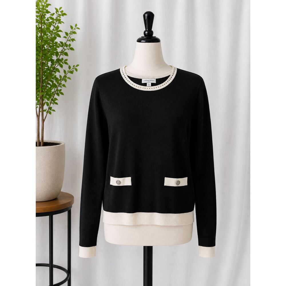 Jason Wu Women’s Medium M Black Ivory Textured Knit Sweater NWT